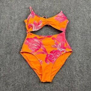 ATHLETA Women Kailua Cutout One Piece Swimsuit Bathing suit Orange/Pink size XS